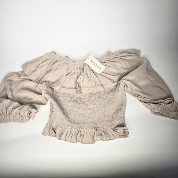 NEW RAMY BROOK Tan top, off shoulder,  Corset elastic bodice,  Size Small/ P ❤️ - Picture 3 of 9